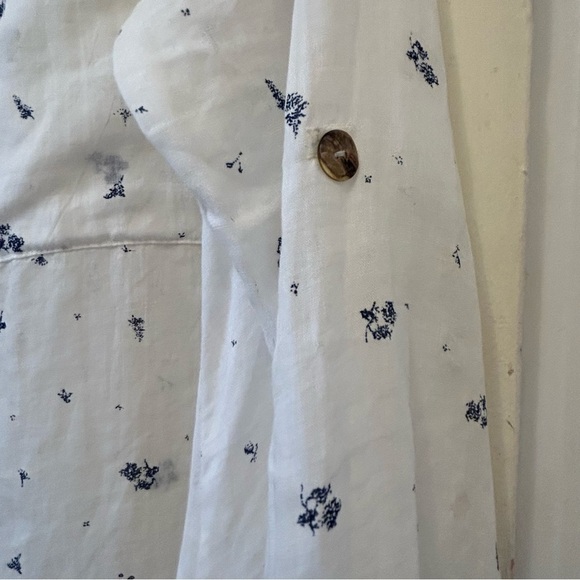 Kleen 100% Ramie Button Down Long Sleeve Shirt Blue White Tunic Womens M Pockets - Picture 4 of 7